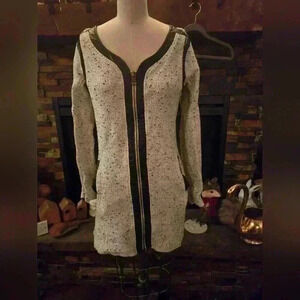 Zip up sweater dress with leather details